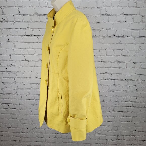 Talbots Yellow 100% Cotton Buttoned Pleated Back Pockets Lined Jacket Size 14 - Picture 16 of 16